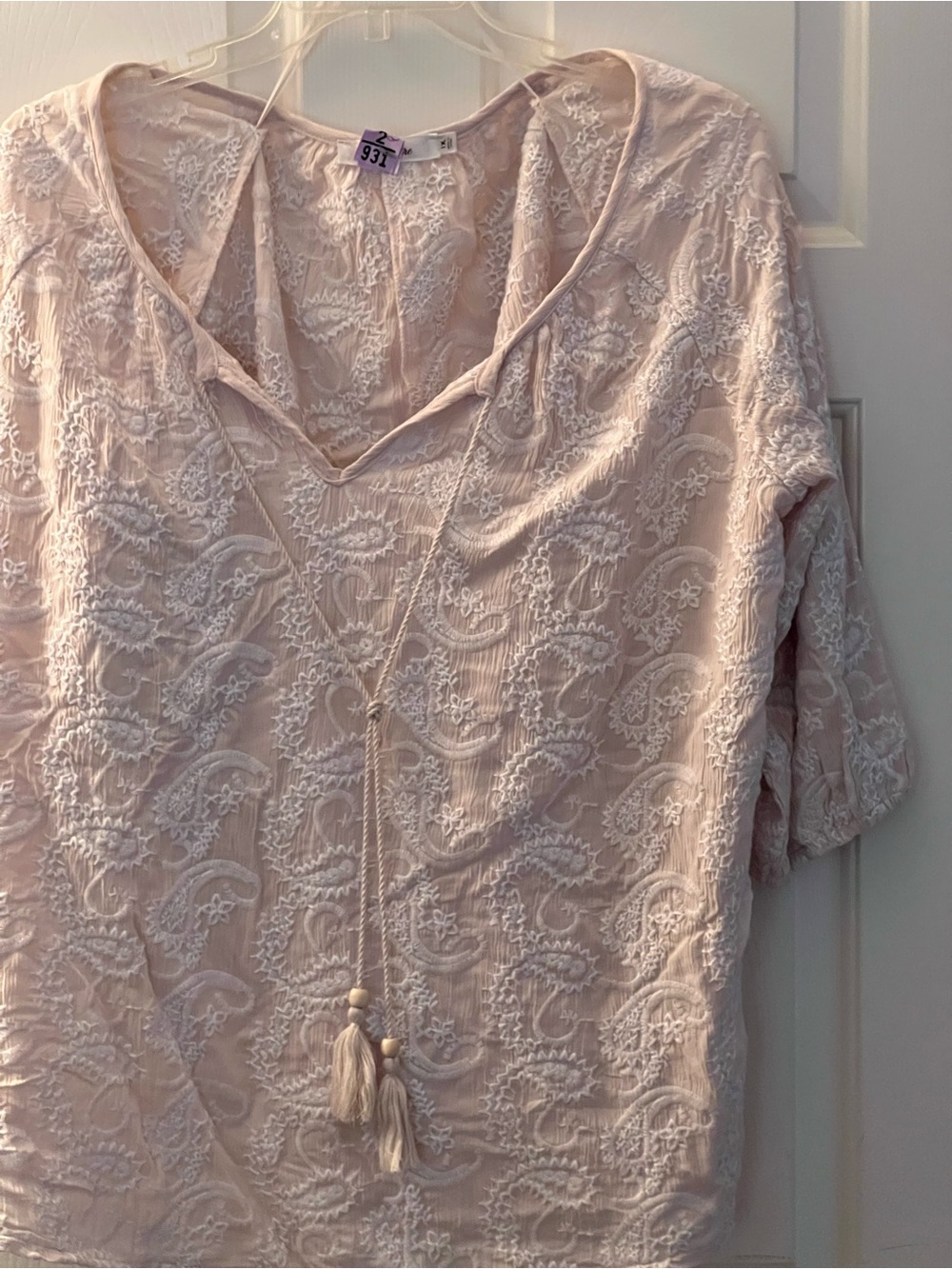 Solitaire Cream White Embroidered Paisley Boho Tunic Blouse
